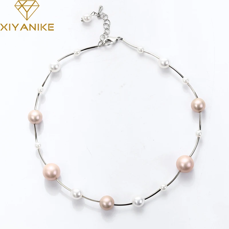 

XIYANIKE Women Jewelry Exquisite White Simulated Pearls Tube Necklace For Female Bridal Jewelry Chain Wedding Gifts Collar N380