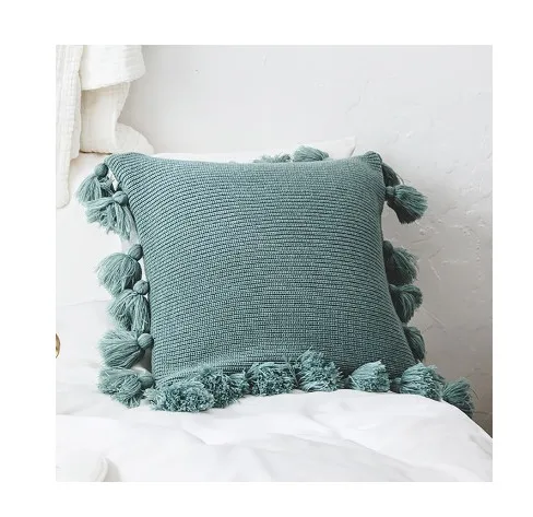 Baby Pillow Decorate Kids Baby Room Decor Knitted Crochet Cushion Cover Pompom Throw Pillow Covers Infant Room Decoration 45*45