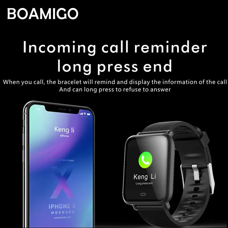 Для мужчин и женщин Q9Smart часы BOAMIGO фитнес-трекер монитор сердечного ритма браслет цифровые спортивные часы для IOS Android+ коробка