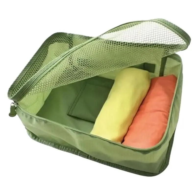 خزانة المنظم المحمولة أضعاف النايلون شبكة تخزين أكياس للملابس حقيبة سفر الأمتعة مرتب مربع المنظم