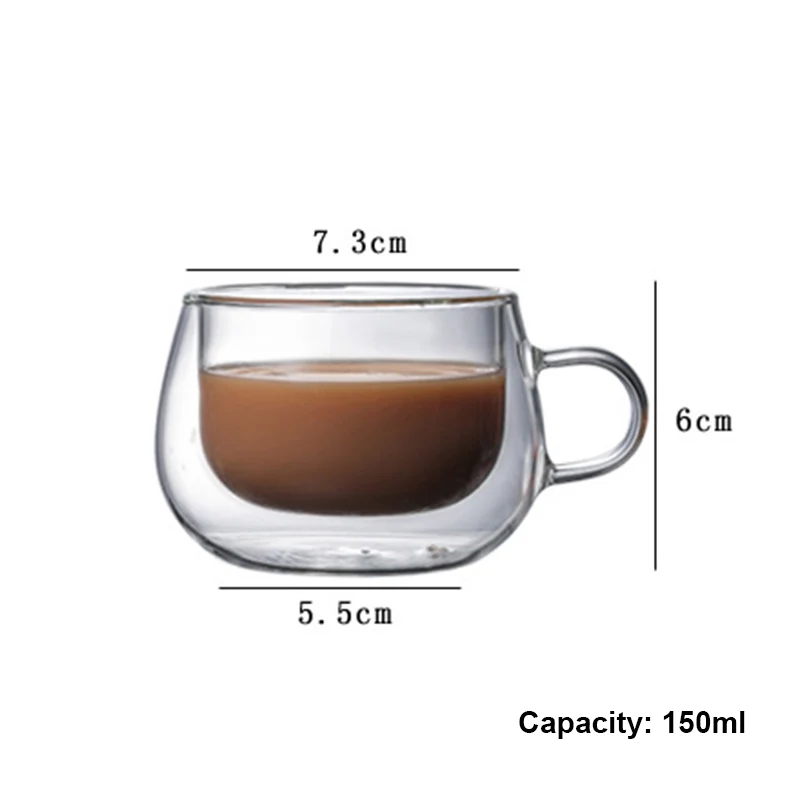 Двухслойная прозрачная термостойкая стеклянная кофейная чашка с ручкой QJS Shop