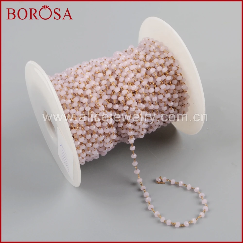 

BOROSA 5Meters 3mm Pink Glass Beads Chains for Necklace,High Quality Fashion Rosary Chain Jewelry Making JT177