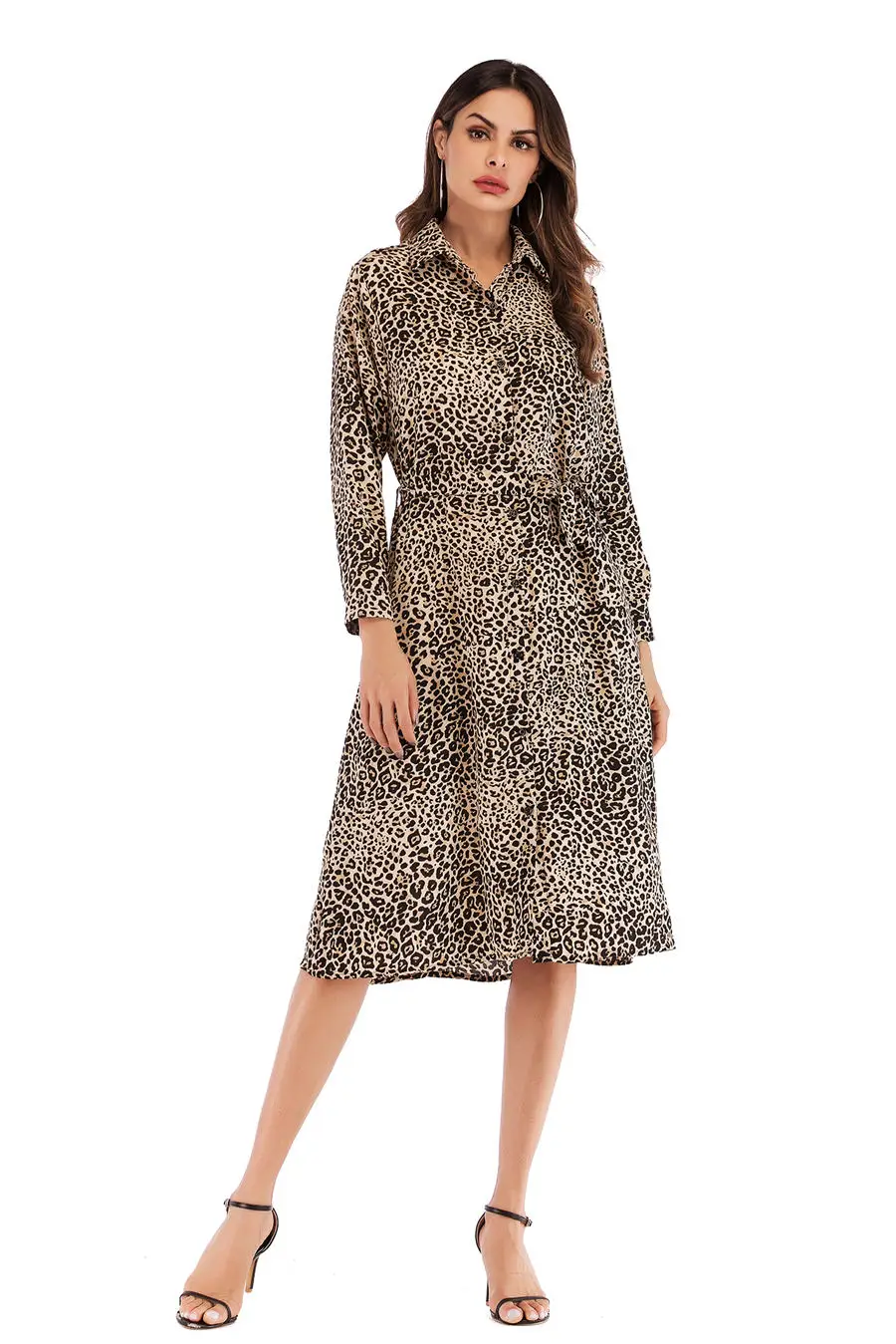 Gladiolus Chiffon Spring Dress Women 34 Sleeve Turn-Down Collar Leopard Print Belt Women Shirt Dress 2019 Autumn Sexy Dresses (37)