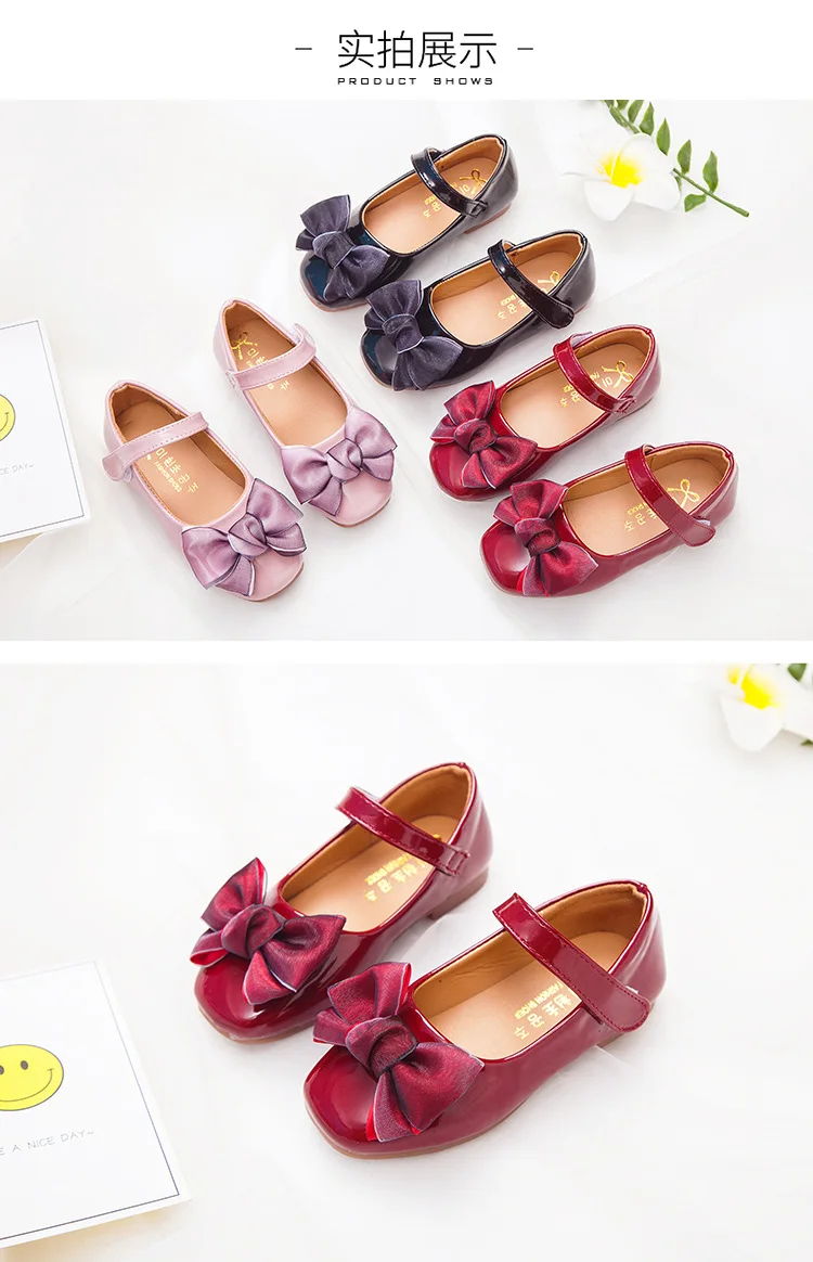 leather girl in boots Spring Autumn bowknot Girls Princess Shoes For Kids Black Leather Shoes For Student Shoes Girls Black Pink Red 3 4 5 6 7 8-15T leather girl in boots