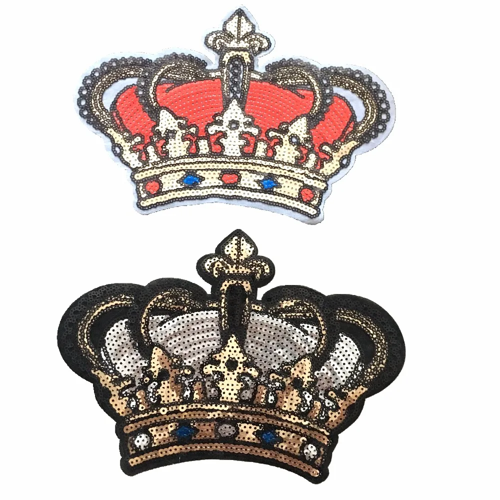 

2pcs/lot Crown 24 x 16cm Sequins Patches Iron on Stickers Applique Beading Patch for Clothes DIY Decoration Scrapbook Patchwork