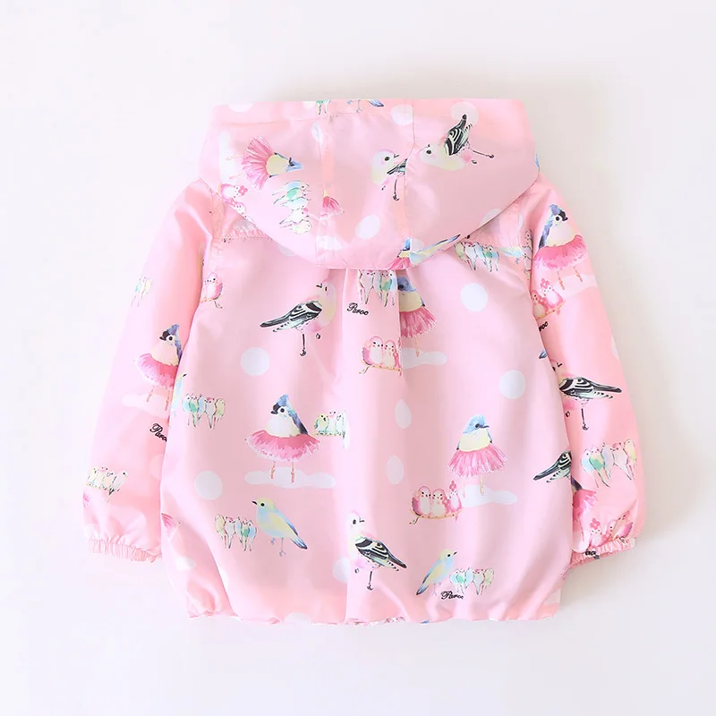 Dulce Amor/куртка с капюшоном для девочек; пальто с розовым принтом «Brids»; ветровка; осенняя одежда для маленьких девочек; Осенняя ветрозащитная верхняя одежда