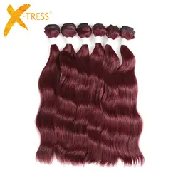 Омбре черный красный цвет естественная волна синтетические волосы соткут 6 пучков 14-20 дюймов X-TRESS Высокая температура волокна волос Уток