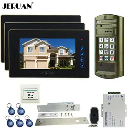 JERUAN 7 дюймов телефон видео домофон Системы комплект 3 сенсорный ключ монитор + металл Водонепроницаемый HD Mini Камера + электрический падения