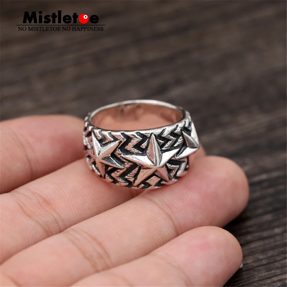 

Genuine 100% 925 Sterling Silver Vintage Retro Punk Star Ring For Women Men Fashion Jewelry