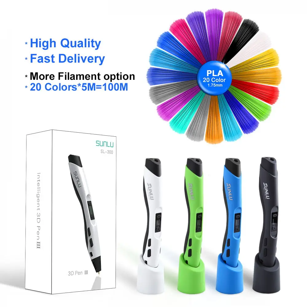 

new new free ship Intelligent 3d Pen Sunlu Original Sl-300 Caneta include Lcd Screen Consumable support Pla Abs Filamen print