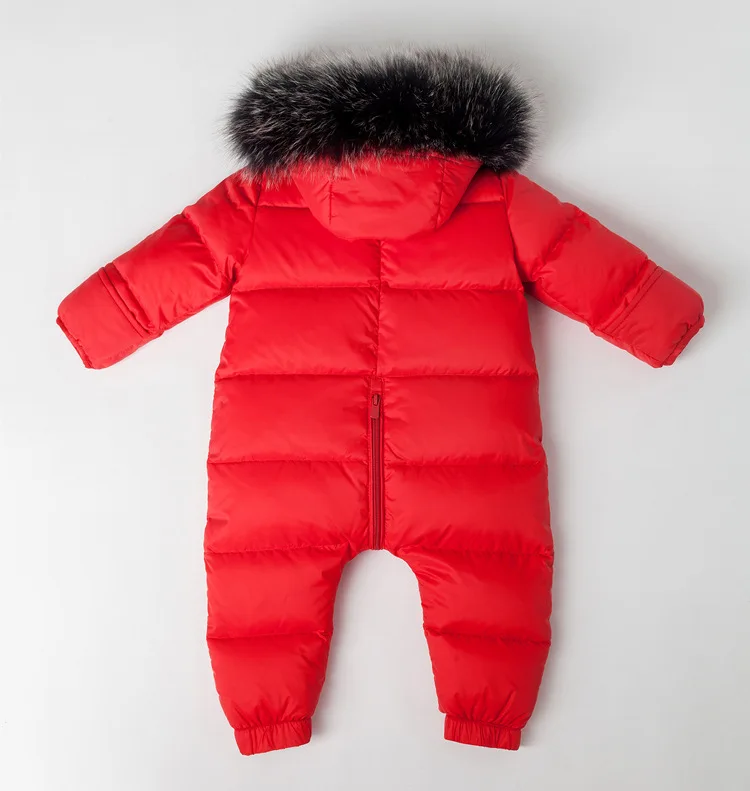 NewBorn Baby Winter Rompers Overalls 90% White Duck Down Natural Fur Collar Soft Kids Outwear Coat For Boys Girls 0-4 Y Snowsuit