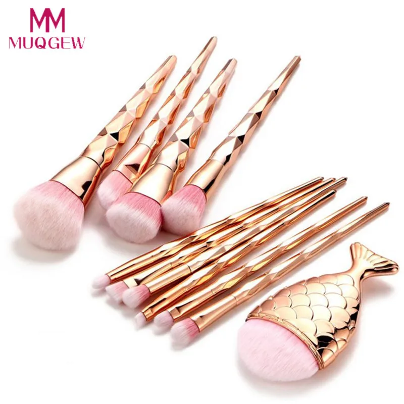 

11Pcs Mermaid Makeup Brushes Set Diamond Rose Gold Fishtail Shaped Foundation Powder Make up Brushes Tools pinceis sereia