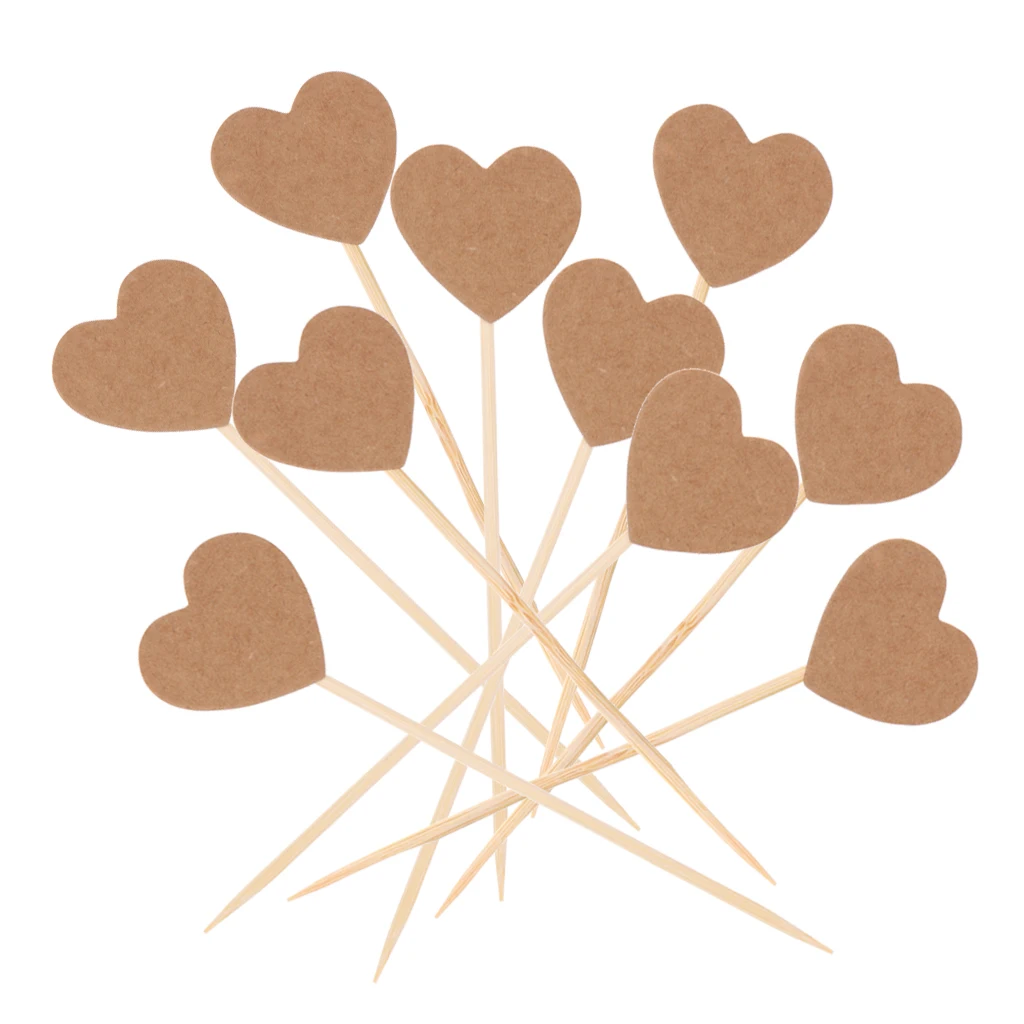 Kraft Paper Rustic Heart Cupcake Cake TopperS Flags PickS Wedding Party Decor