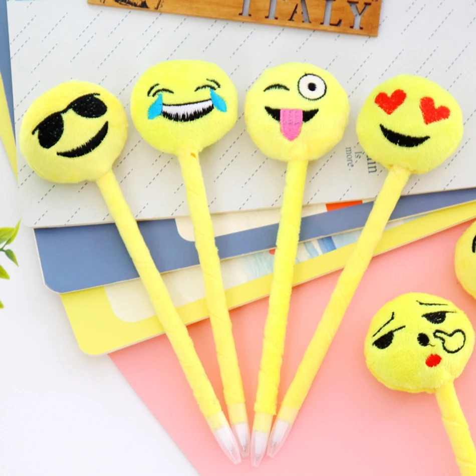 

Fantastic 4pcs/lot Kawaii Cute Emoji Funny School Supplies Ballpoint Pen Oficina Stationery Pens For Writing Free Shipping