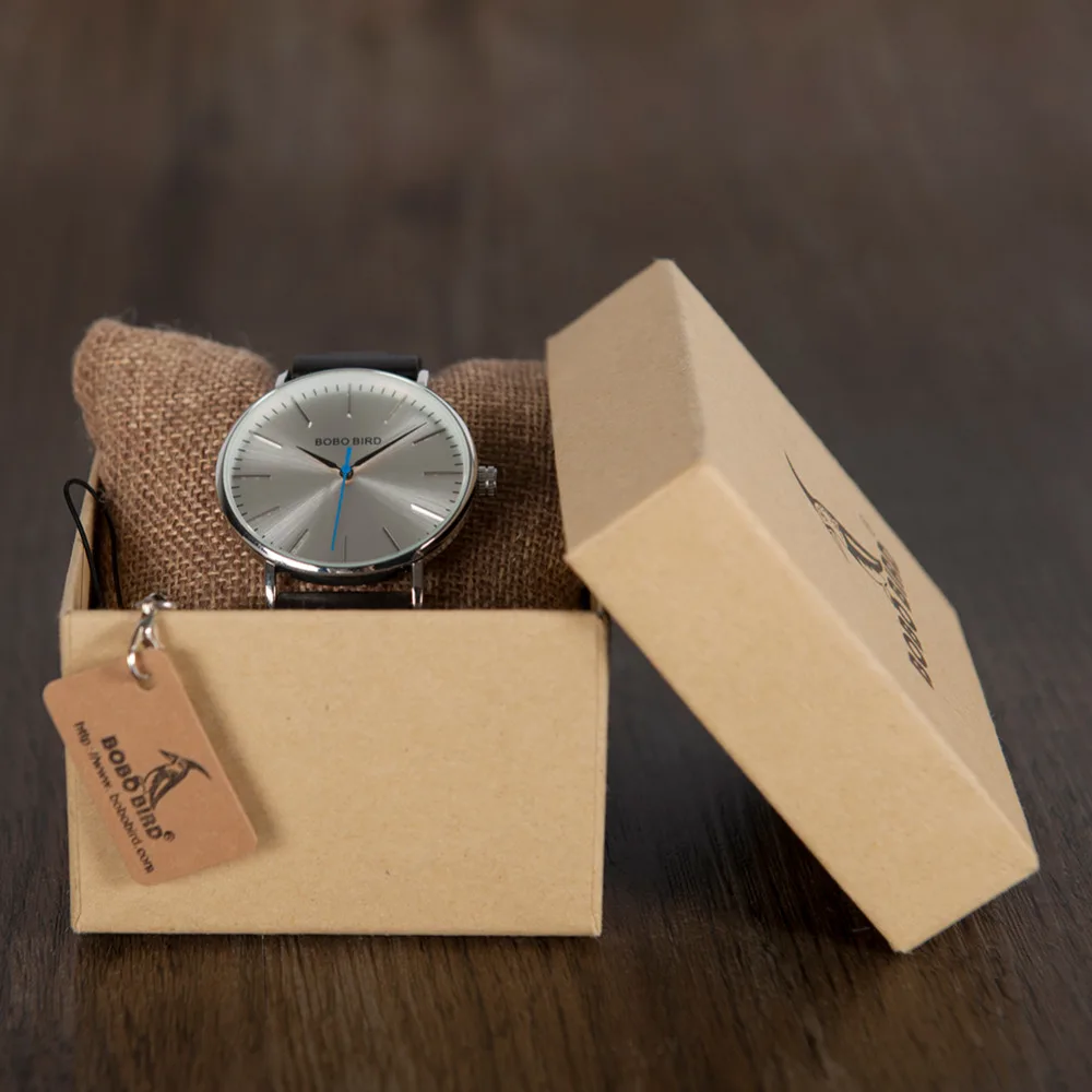 Designer BOBO BIRD Men's Watches LO15-O16 Ultra Thin Quartz Wooden Hour Luxury Silver Dial Stainless Steel Watch for Men