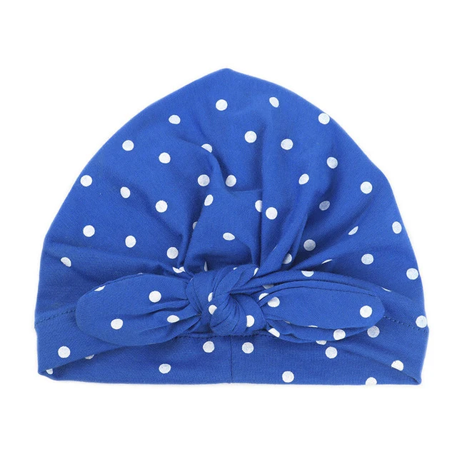 Sweet Dot Baby Girl Hat with Bow Candy Color Baby Turban Cap for Girls Elastic Infant Accessories 1 PC - Цвет: blue baby hat cap