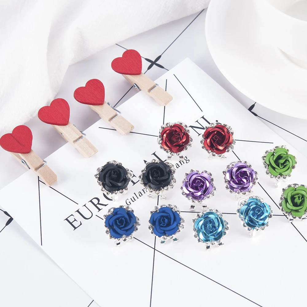 

6 Color Women Fashion Jewelry Lady Elegant Charm Crystal Rose Flower Ear Stud Earrings 1 Pair Brincos Pendentes Aretes De