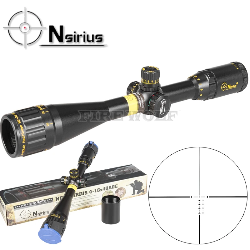 

NSIRIUS Tactical Gold 4-16X40 AO Riflescope Optical Sight Full Size Mil Dot Red Green Llluminate Hunting Rifle Scope
