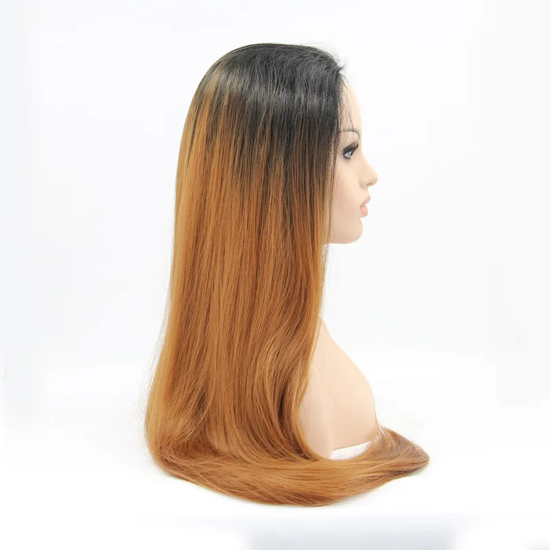 LUFFYHAIR длинные прямые Ombre Синтетические волосы на кружеве Парики 1b # T30 # светло-коричневый два тона Цвет бразильский человеческих