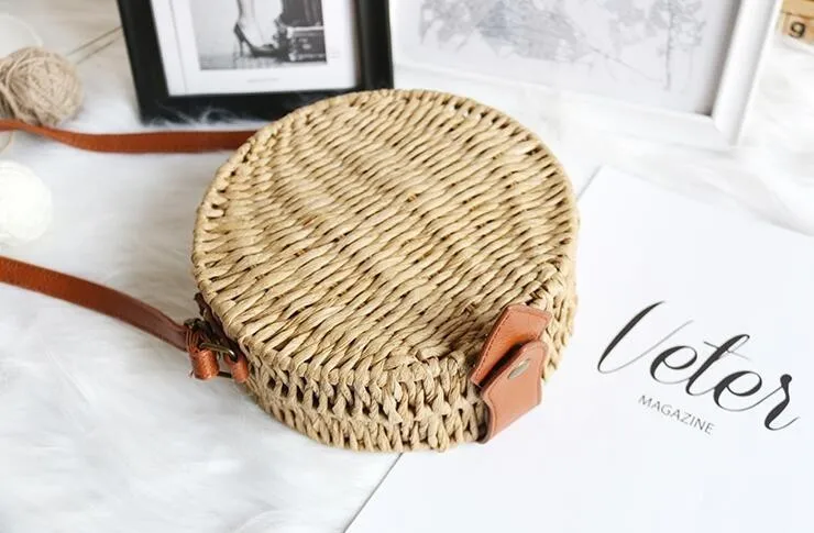 Летняя женская пляжная сумка в богемном стиле, качественная бумажная плетеная круглая сумка, пляжная сумка