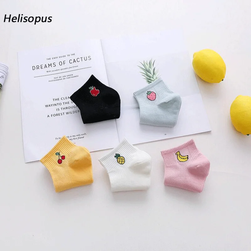 

Helisopus 2019 Summer New Cotton Blend Socks Harajuku Fruit Printed Sweet Short Socks for Women Sweat Comfortable Boat Socks