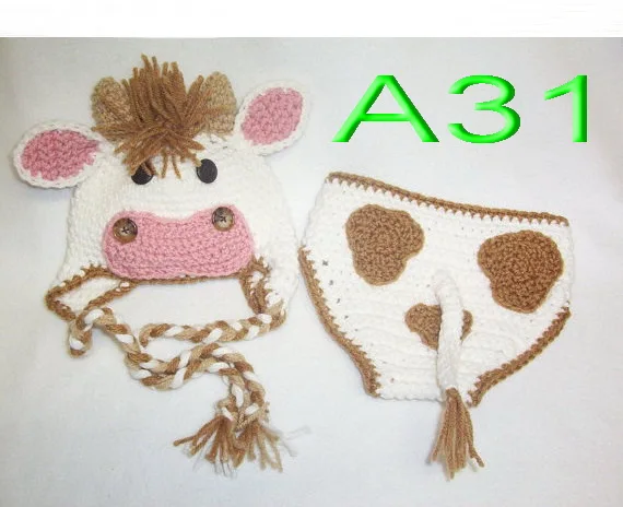 10 компл. ручной работы для крючком коровы шляпа с крышка пеленки/Шорты для наряд для фото новорожденных nb-3m хлопок