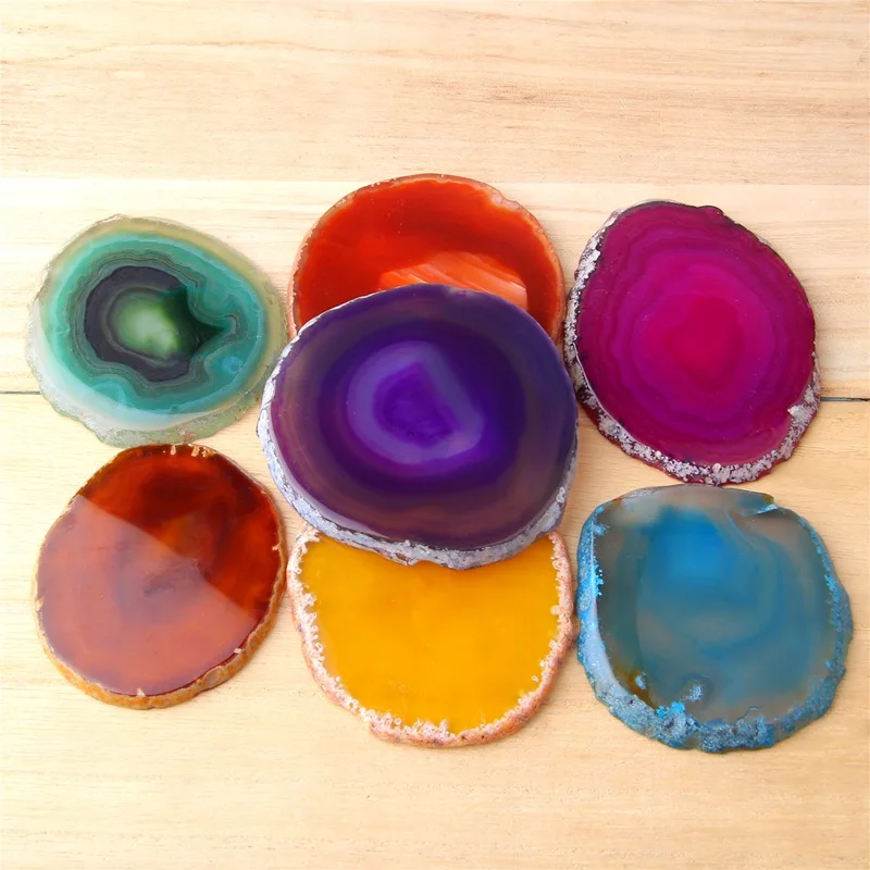 

7 Pieces Natural Agates Slice Rainbow Color Gemstone Agates Geode Slice 70-80 mm Mineral Agates Coaster Wedding Place Name Card