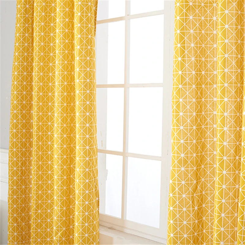 Modern Luxury Curtains hook For Living Room Kitchen Bedroom Window Blackout yellow plaid Sheer Tulle Window Panel 140x220cm 2pcs