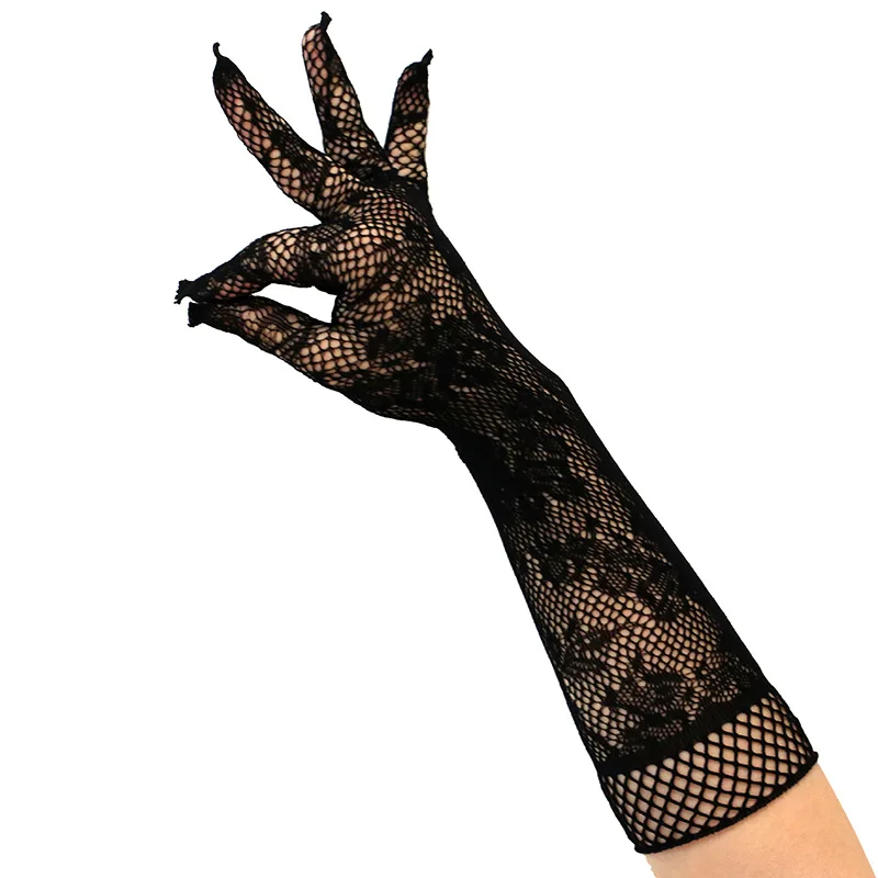 Женские сексуальные полые кружевные перчатки длинные прозрачные сетчатые ажурные перчатки полный палец Guantes Летние анти-УФ перчатки для вождения