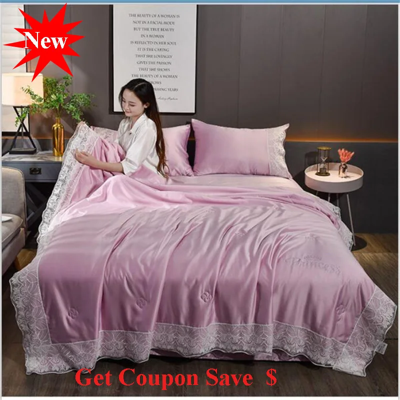 

New lace washed silk summer quilit 4pcs summer duvet pillowcase bed sheet sets air conditioning quilt blanket free shipping