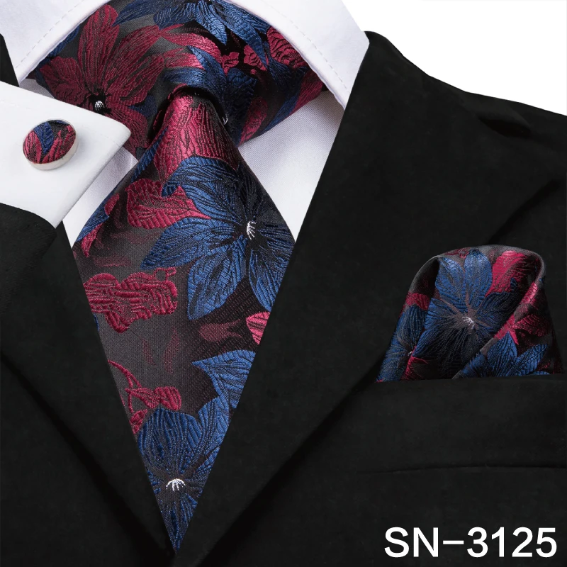 SN-3125 Hi-Tie 8,5 см Шелковый мужской галстук Цветочные Красные голубые галстуки для мужчин Классические Вечерние Свадебный кармашек Квадратные запонки роскошный набор галстуков - Цвет: SN-3125