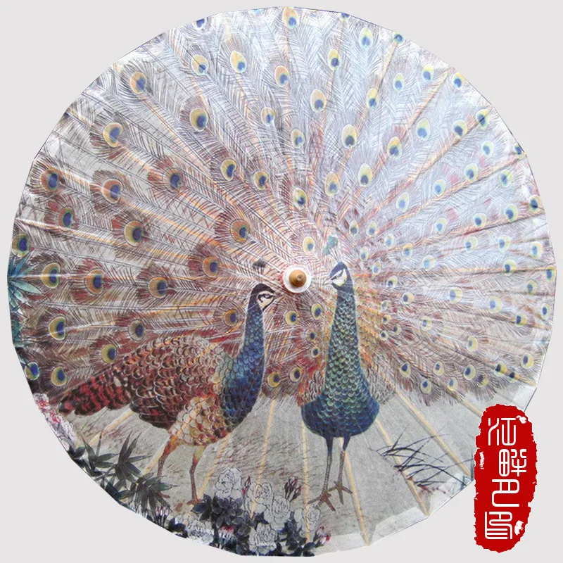 

JIANGPANYUE Peacock Flaunting its Tail Oiled Paper Umbrella Chinese Handmade Cosplay Parasol Animal Bamboon Umbrella