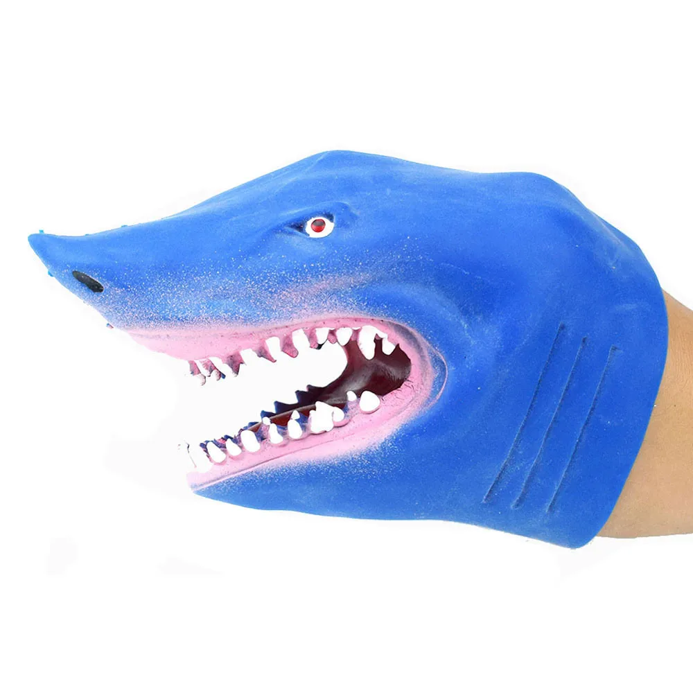 

Silicone Vinyl glue Spoofed Animals Shark Hand Puppet Baby Infant Kid Toy Plush Toys Silica Gel Spoof hand puppets for kids