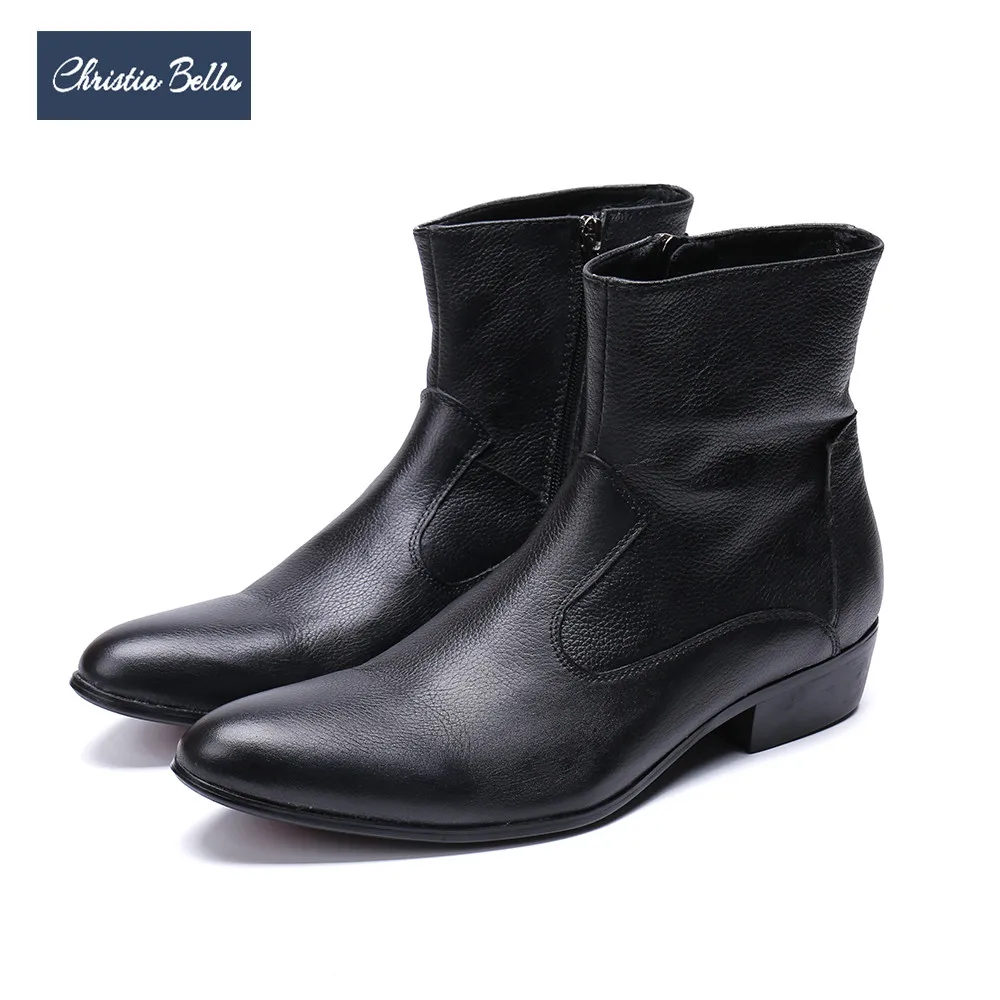 Christia Bella Winter Fashion Classic Genuine Leather Men Boots Plus Size Cowboy Boots Pointed
