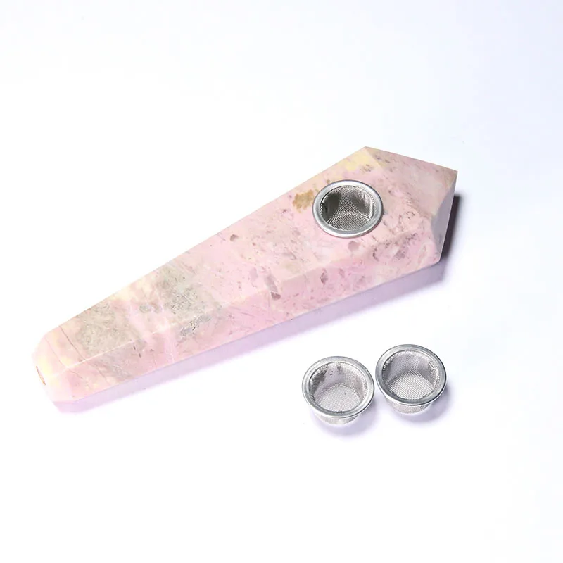 

Natural Pink Stone Crystal Strainer Quartz Crafts Handmade Cigarette Holder Smoking Tobacco Pipe As Gift Home Ornament Art
