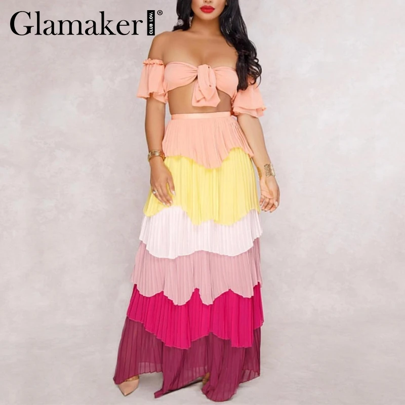 Glamaker сексуальный ретро костюм из двух частей макси платье женское летнее
