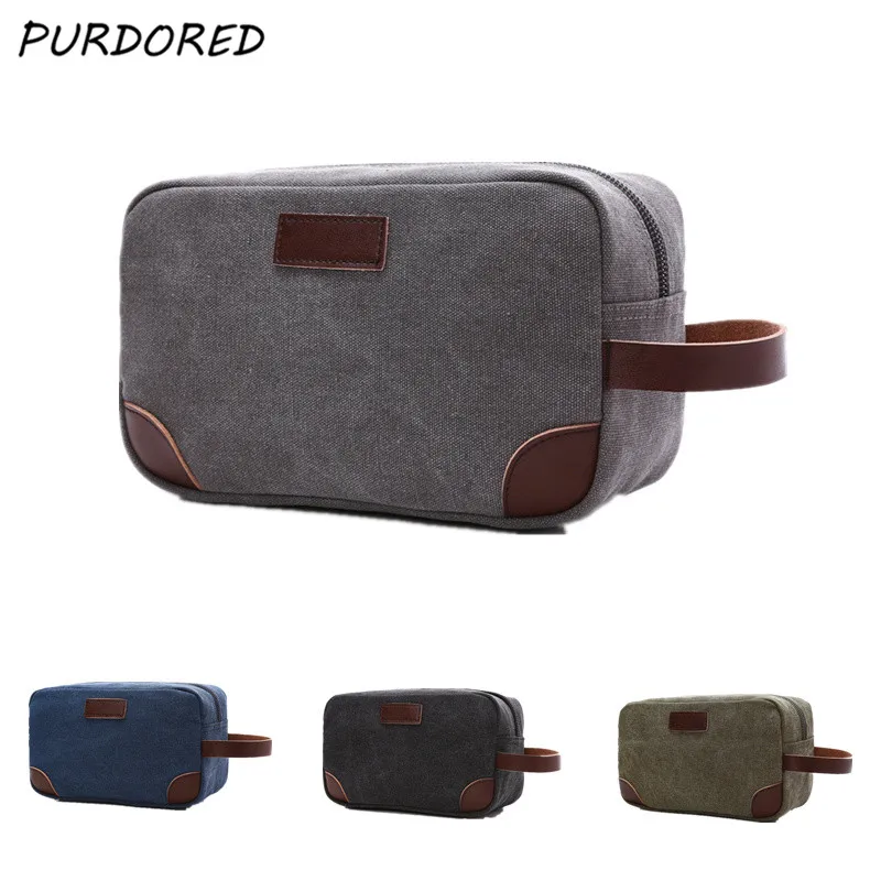 

PURDORED 1 pc Men Wash Bag Canvas Travel Make Up Toiletry Bag Zipper Cosmetic Bag Toiletry Organizer Kits Dropshipping