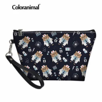 

Coloranimal Nurse Women Cosmetic Bags Cute Cartoon Nurse Bear Pattern Women Casual Mini Portable Handbags PU Leather Makeup Bag