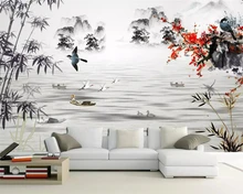Beibehang Wallpaper mural Chinese ink landscape flower and bird TV background walls wallpaper home decoration mural 3d wallpaper free shipping lotus ink shrimp chinese ink ground painting wallpaper kitchen park mall decoration thicken floor mural