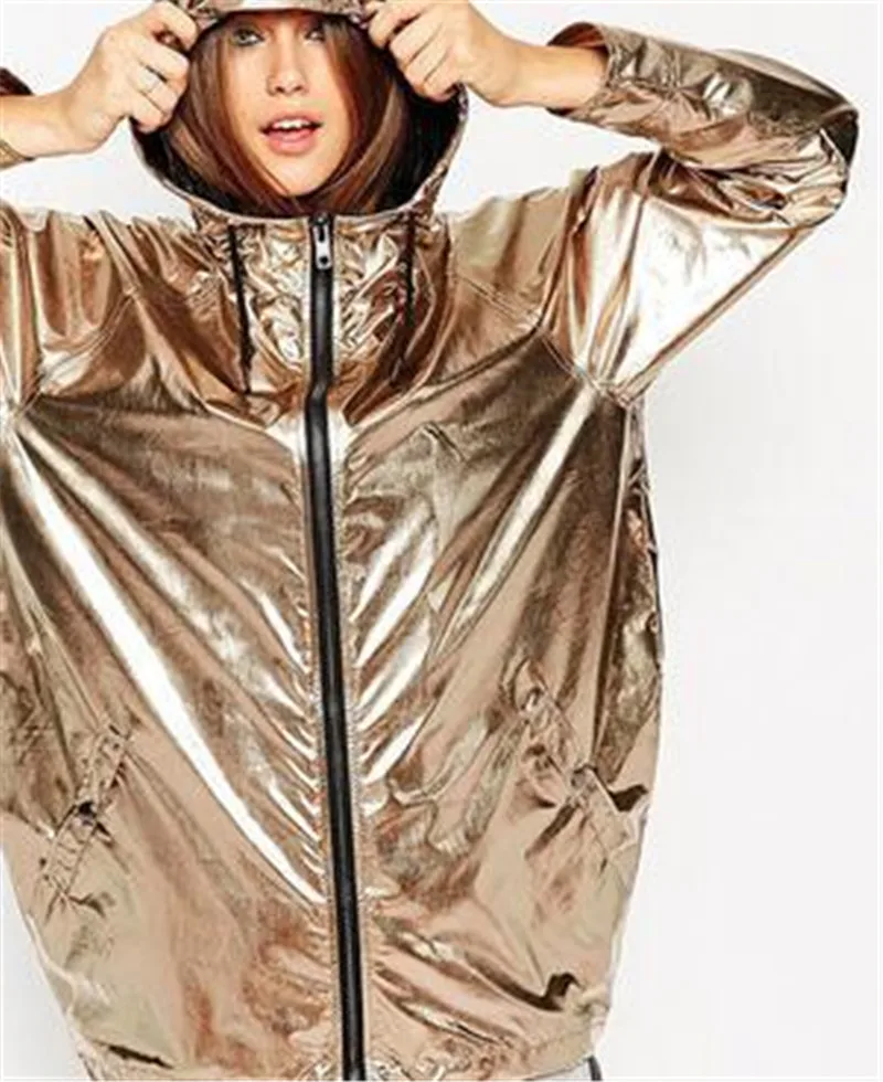 Осенне зимняя обувь для женщин рубашка имитация металла свободные с капюшоном непромокаемые куртка Готический негабаритных