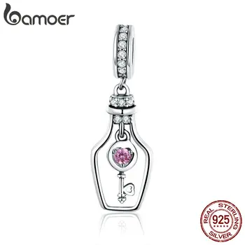 

BAMOER Genuine 925 Sterling Silver Key Bottle Dazzling Cubic Zirconia Charms Pendant fit Bracelets & Necklaces Jewelry SCC1071