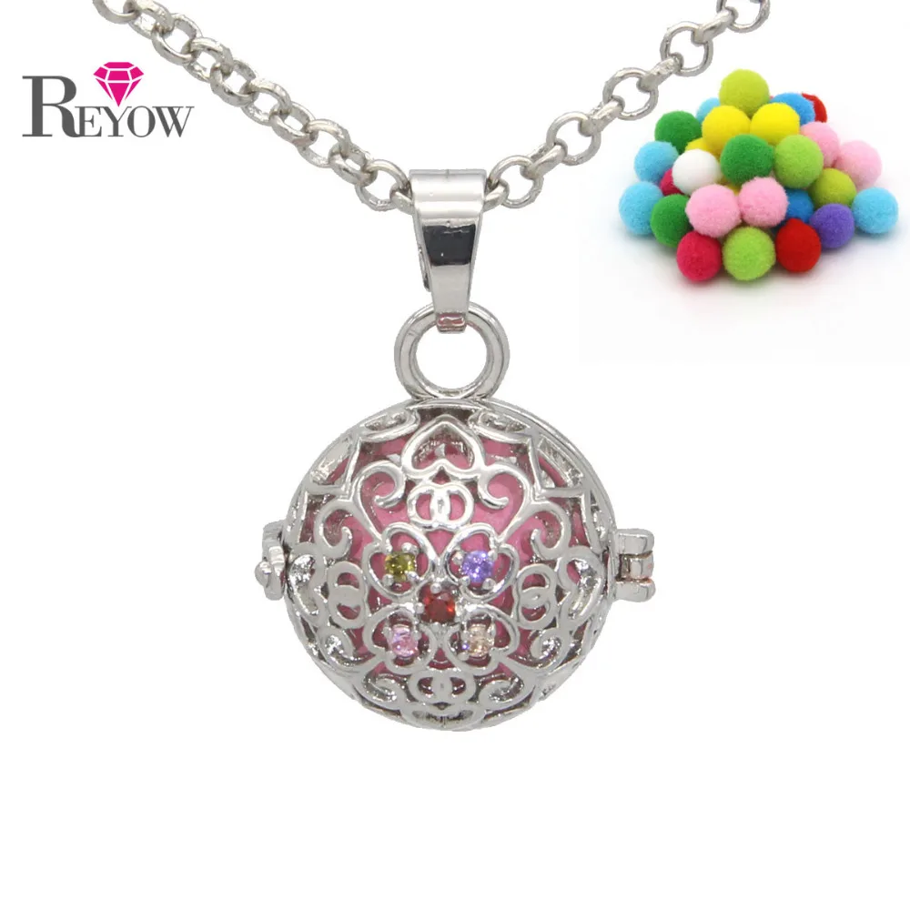 Aromatherapy Jewelry Silver Tone Crystal Heart Flower Cage Locket