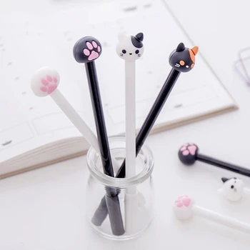 

4Pcs 0.38mm Creative Cat Gel Pen Cartoon Kitty Black Ink Maker Office Stationery JUN-28A