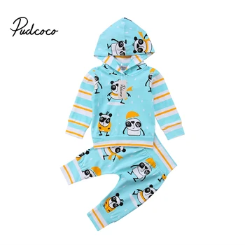

2Pcs Cute Toddler Baby Boys Girls Clothes Lovely Panda Long Sleeve Top Hooded Striped Long Sleeve Clothes Pants Casual Outfits