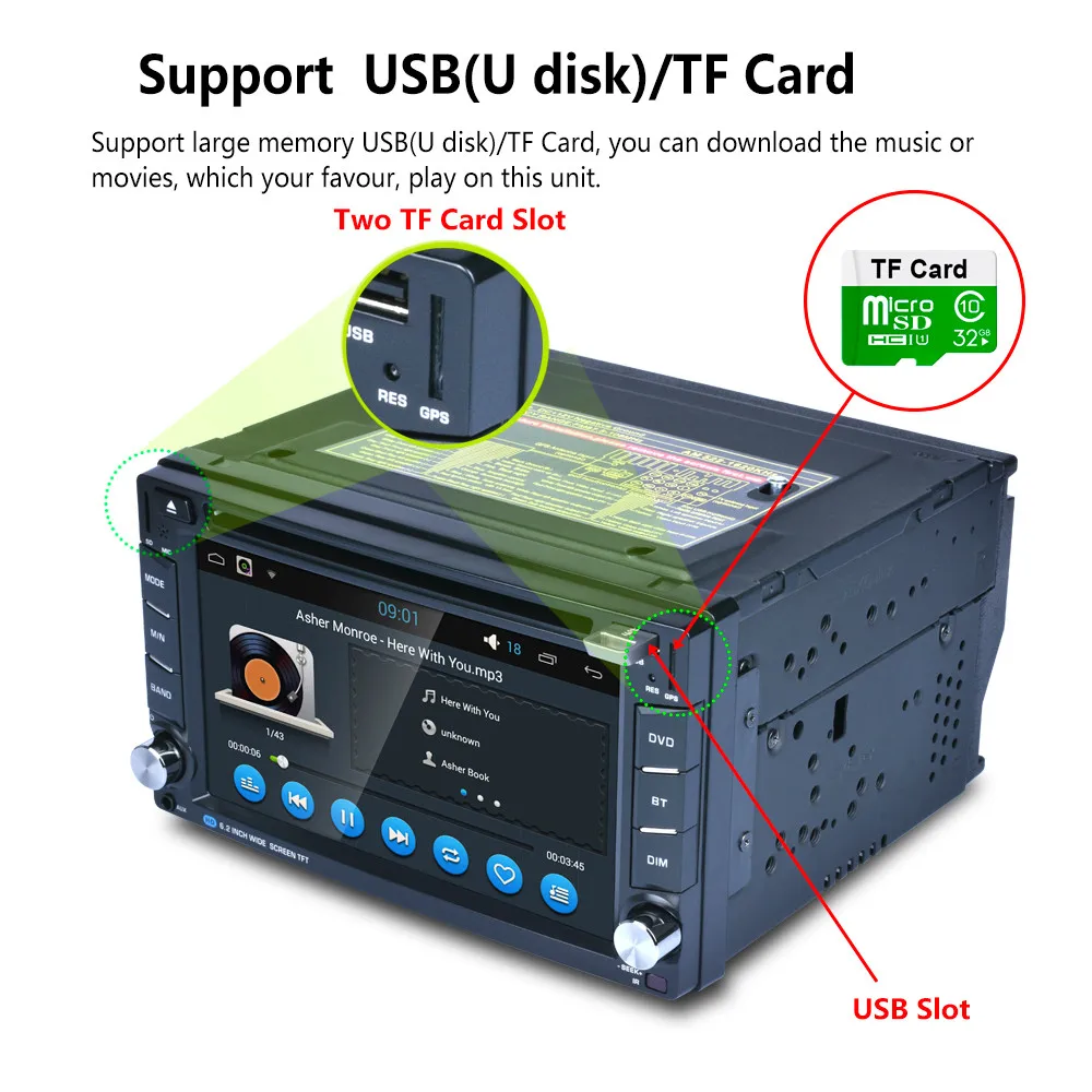 Perfect Android Wifi GPS Nav Car In Dash USB/SD/AUX/MP3/CD DVD Player 6.2" Double DIN FM 5