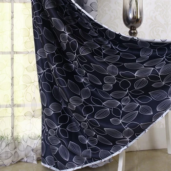 

Modern Black Leaves Curtains for Living Room High Precision Blackout Window Drapes for Bedroom drapes cortinas salon fabric