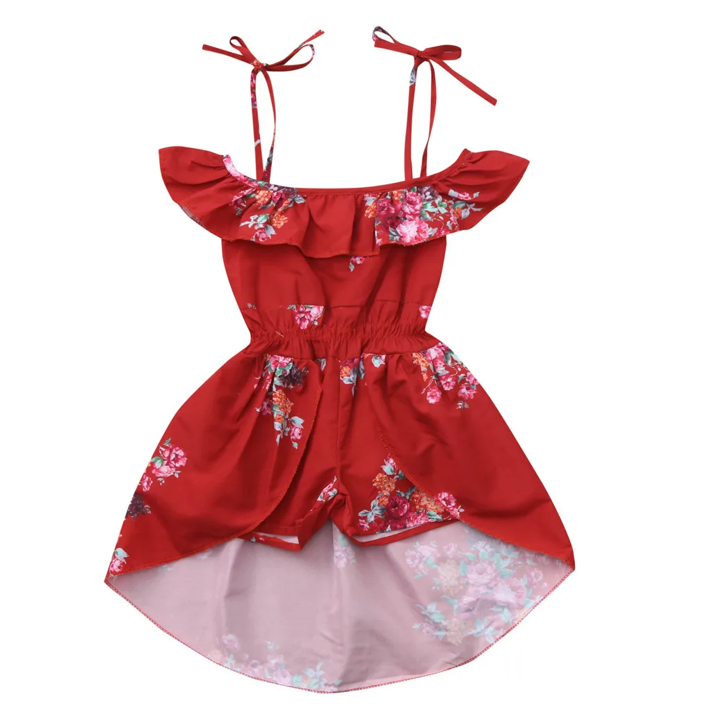 

Fashion Princess Dress Strapless Straps Ruffled Floral Print Girls Off Shoulder Floral Print Ruffles Pantskirt Outfits Sets