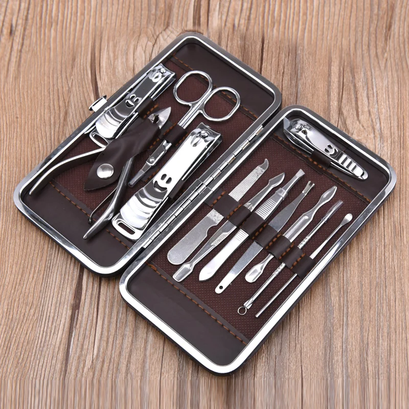 

ANHO Personal Care Tools Storage Box 12 pcs Mini Pedicure Manicure Kit Stainless steel Nail Care Tools Set Storage Case