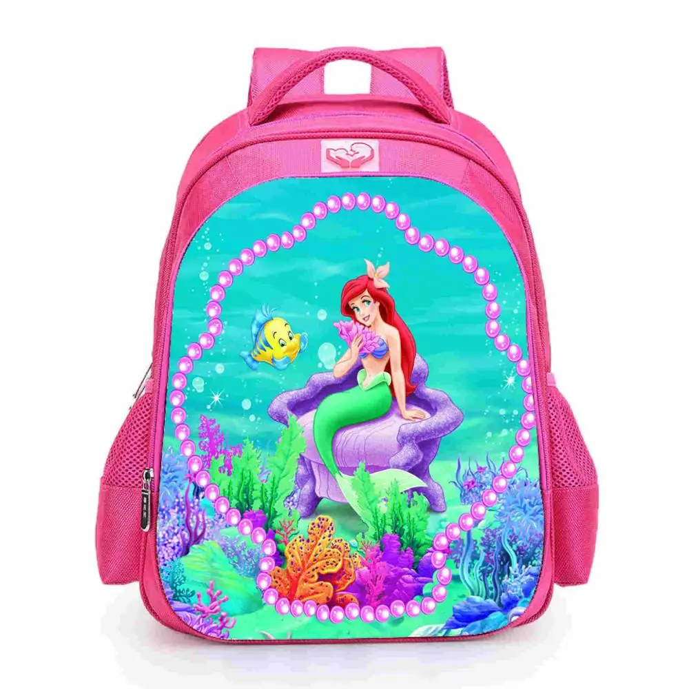 Disney New Princess Mermaid Children's Schoolbags Kindergarten Primary School 1-3 Years Large Capacity Cartoon Backpack Wo - Цвет: 27X14X35CM     S