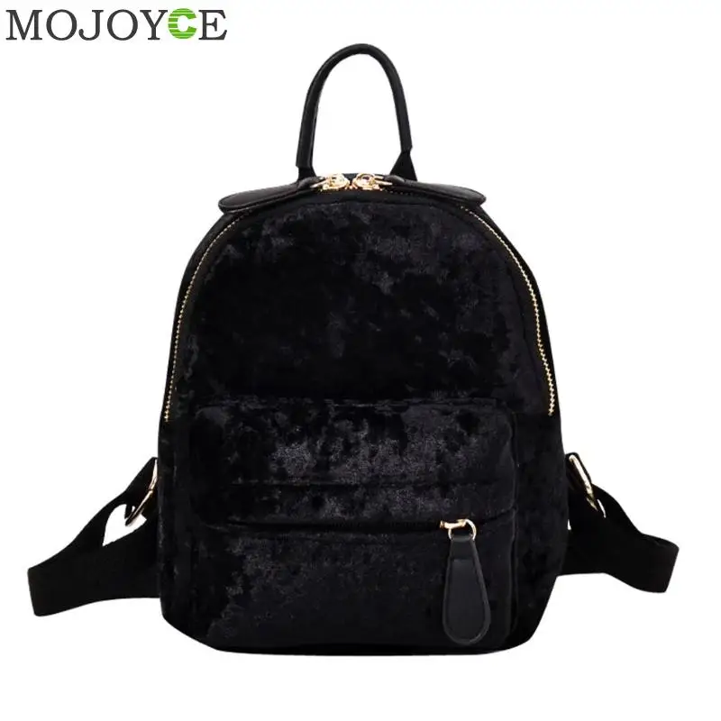Женский мягкий бархатный рюкзак, модные дизайнерские школьные сумки для девочек-подростков, сумка через плечо, маленькие дорожные рюкзаки, женские рюкзаки - Цвет: Черный